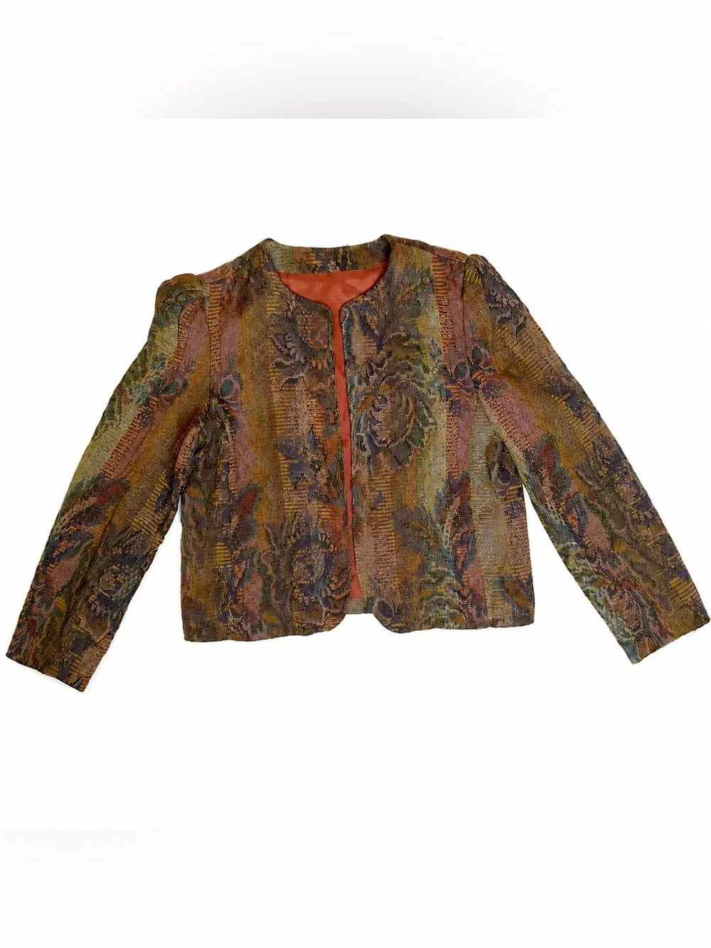 Vintage 80s Tapestry Texture Blazer Women SZ M Art Deco Cottagecore Grandmacore